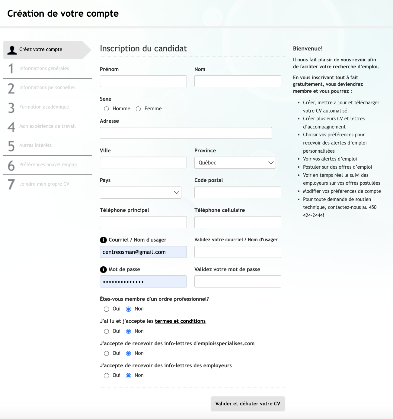 Remplir son CV automatisé sur emploisenpharmacie.com